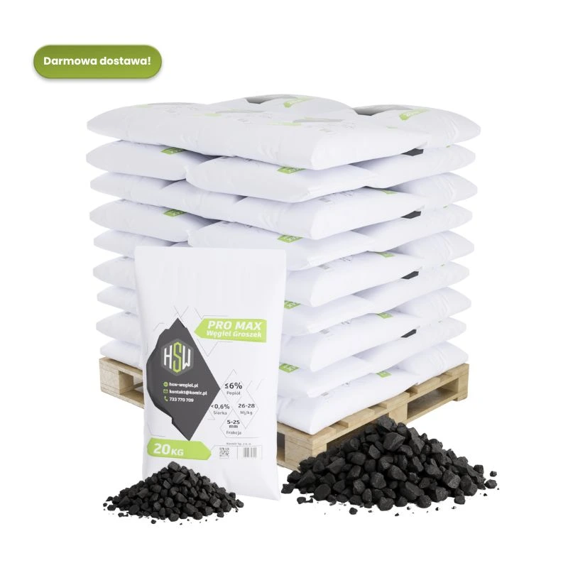 węgiel groszek ekogroszek hsw pro max 26/28 mj/ kg paleta 1000kg